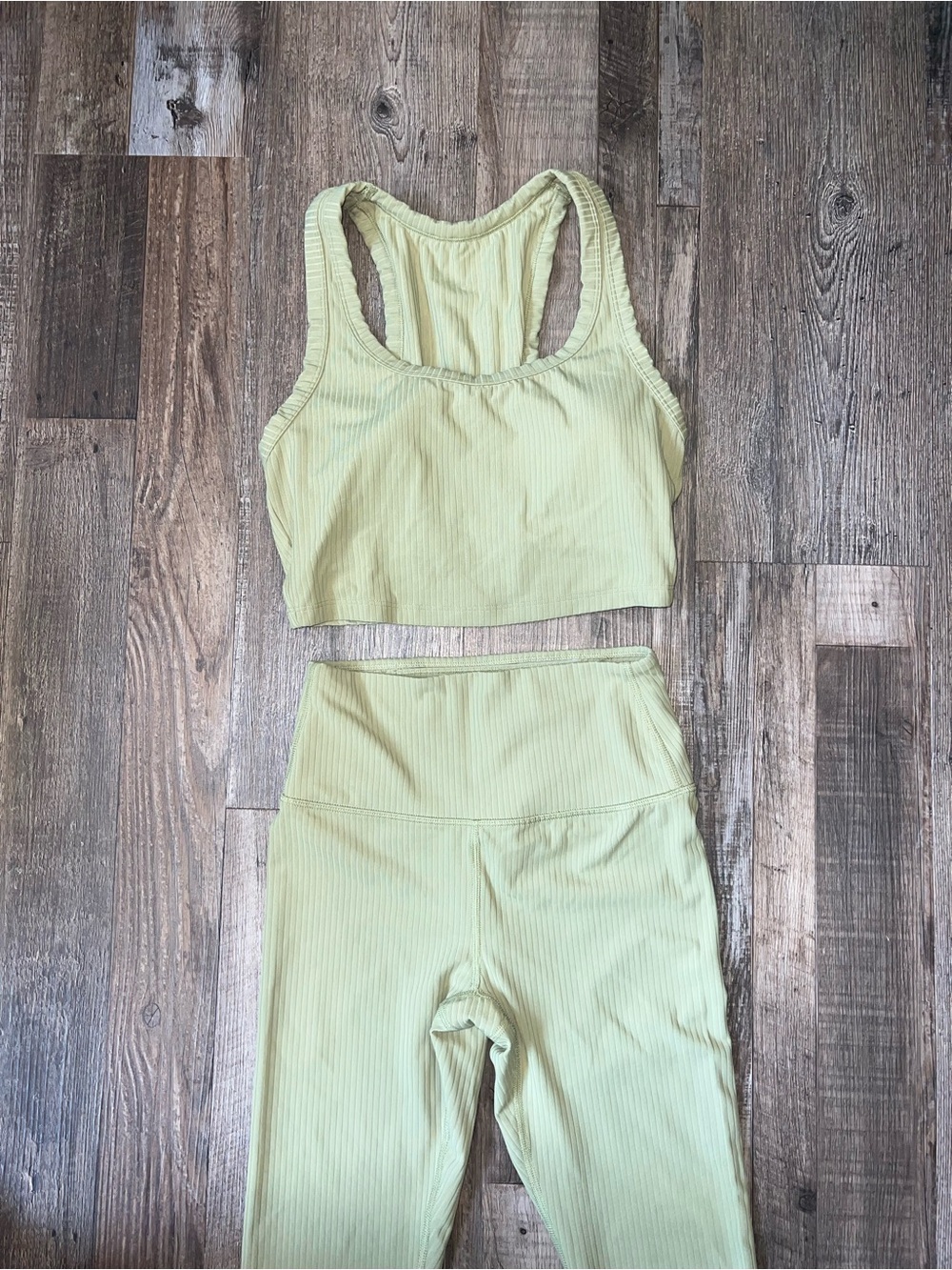 all in motion Light Green Ribbed Racerback Sports Bra & High-Waist Leggings - Picture 2 of 8